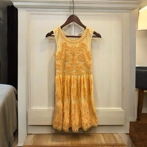 Sundance Sheer Embroidered Floral Dress Lined Buttercup Pale Yellow‎ Sz 2